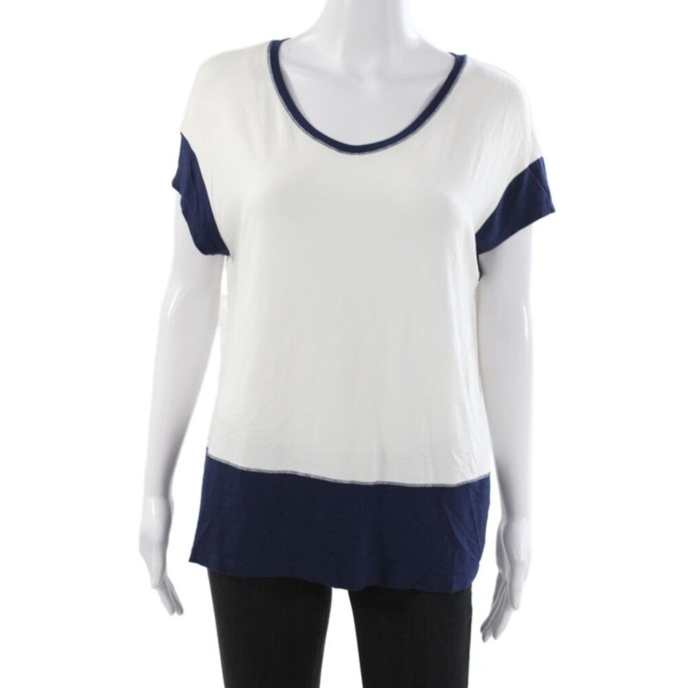 BASLER Womens Basic Blue Scoop Neck Colorblock T-Shirt Viscose Size 38